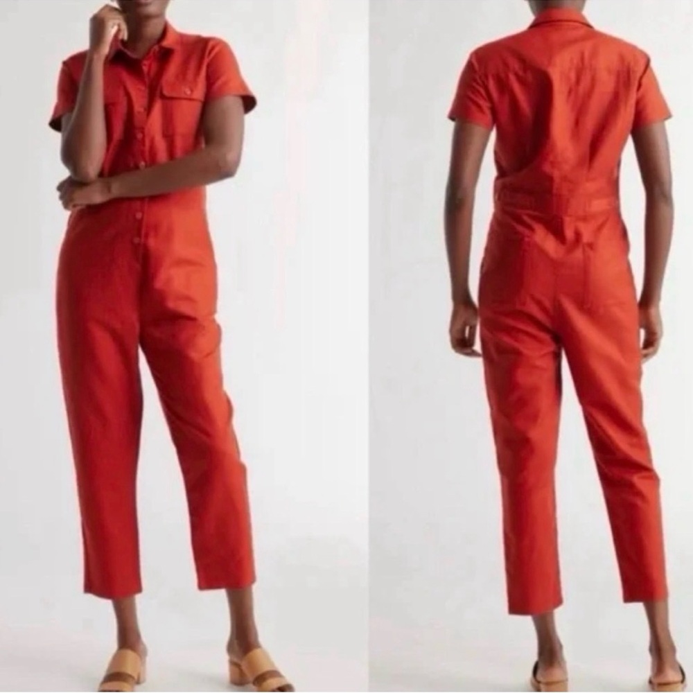 Quince Orange Short-Sleeve Utility Jumpsuit